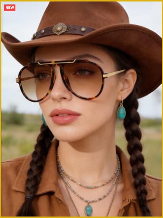 Oversized Retro Aviator Sunglasses Women Men 70s Gold Metal Tangle-Free UV400 main image 6